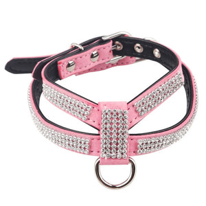 Soft Suede Fabric Fashion Bling Rhinestone Leather Dog Harness Leash for Small Dog Puppy Cat Chihuahua Pink Collar Pet Products