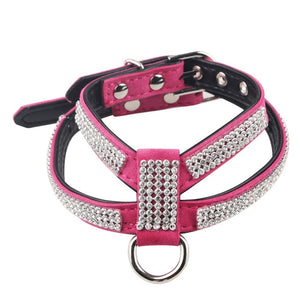 Soft Suede Fabric Fashion Bling Rhinestone Leather Dog Harness Leash for Small Dog Puppy Cat Chihuahua Pink Collar Pet Products