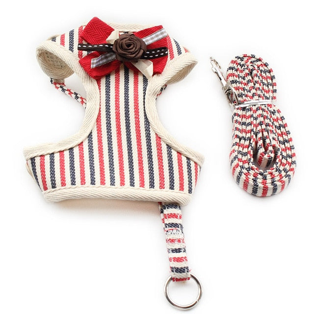 Fashion Stripe Vest Cloth Chest Strap Small Dog Cat Halter Harness Lead 6044025 Pet Puppy Leash Supplies S M L XL