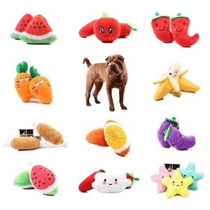 1pc Fruit Vegetable Chicken Drum Bone Squeak Toy For Dog Puppy Plush Red Pepper Eggplant Radish Duck Sounding Pet Toys