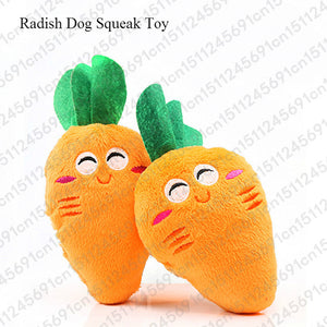 1pc Fruit Vegetable Chicken Drum Bone Squeak Toy For Dog Puppy Plush Red Pepper Eggplant Radish Duck Sounding Pet Toys