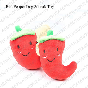 1pc Fruit Vegetable Chicken Drum Bone Squeak Toy For Dog Puppy Plush Red Pepper Eggplant Radish Duck Sounding Pet Toys