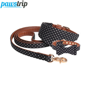 pawstrip 4 Colors Dot Small Dog Collar Bandana Soft Leather Dog Leash Cute Bow Cat Collar Pet Teacup Chihuahua Collar Leash Lead