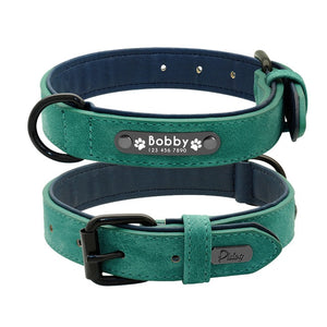 Personalized Dog Collar and Leash Leather Padded Customized Engraved Dogs Collars Lead Rope Set Bulldog Pitbull