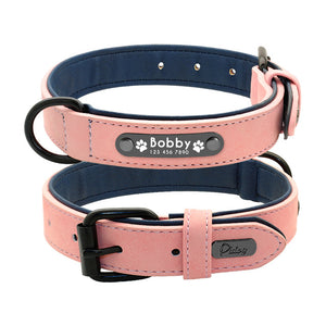 Personalized Dog Collar and Leash Leather Padded Customized Engraved Dogs Collars Lead Rope Set Bulldog Pitbull