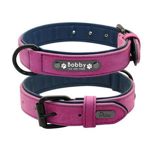 Personalized Dog Collar and Leash Leather Padded Customized Engraved Dogs Collars Lead Rope Set Bulldog Pitbull