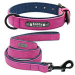 Personalized Dog Collar and Leash Leather Padded Customized Engraved Dogs Collars Lead Rope Set Bulldog Pitbull