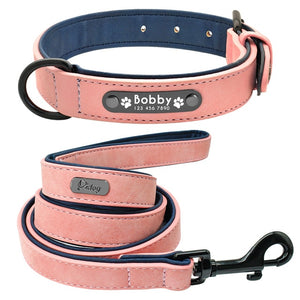 Leather Dog Collar Leash Set Personalized Customized Dogs Collars 2 Layer Leather Dog Leash For Small Medium Large Dogs Pitbull