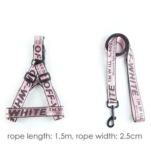 Fashion Lettered Pet Dog Collar Harness Leash Set 1.5cm Durable Nylon Rope Leads French Bulldog Puppy Walking Dogs Pet Supplies