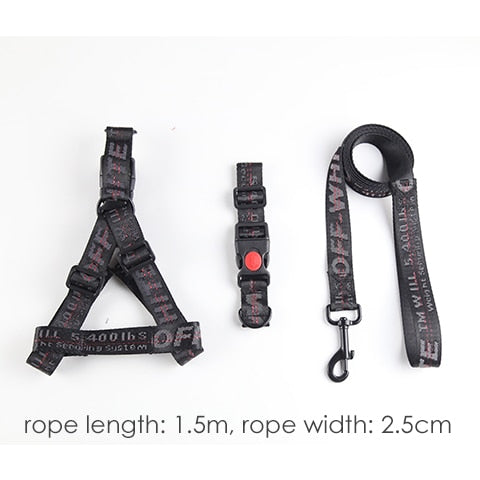 Fashion Lettered Pet Dog Collar Harness Leash Set 1.5cm Durable Nylon Rope Leads French Bulldog Puppy Walking Dogs Pet Supplies