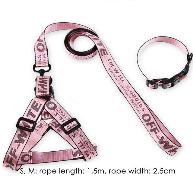 Fashion Lettered Pet Dog Collar Harness Leash Set 1.5cm Durable Nylon Rope Leads French Bulldog Puppy Walking Dogs Pet Supplies