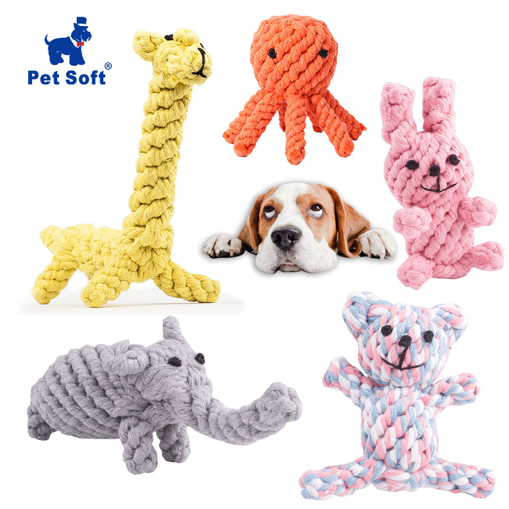 Pet Soft Dog Toys  Animal Design Cotton Dog Rope Toys Durable Cotton Chew Toys Training Teething Toys for Small to Medium Puppy