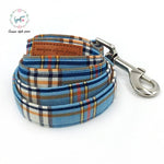 Fashion Blue Cotton Plaid Dog Collar and Leash Set with Bow Tie Pet Necklace Jewelry Accessory